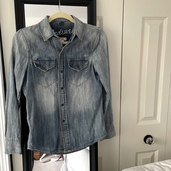 MADEWELL Denim Long-Sleeve Western Snap Front Short Size XSmall - Picture 1 of 4